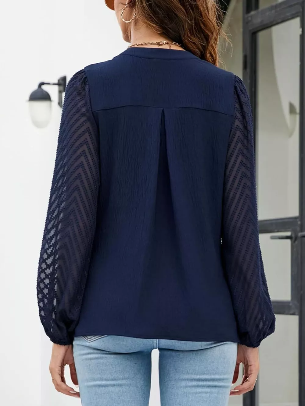 Notched Balloon Sleeve Blouse, image 11