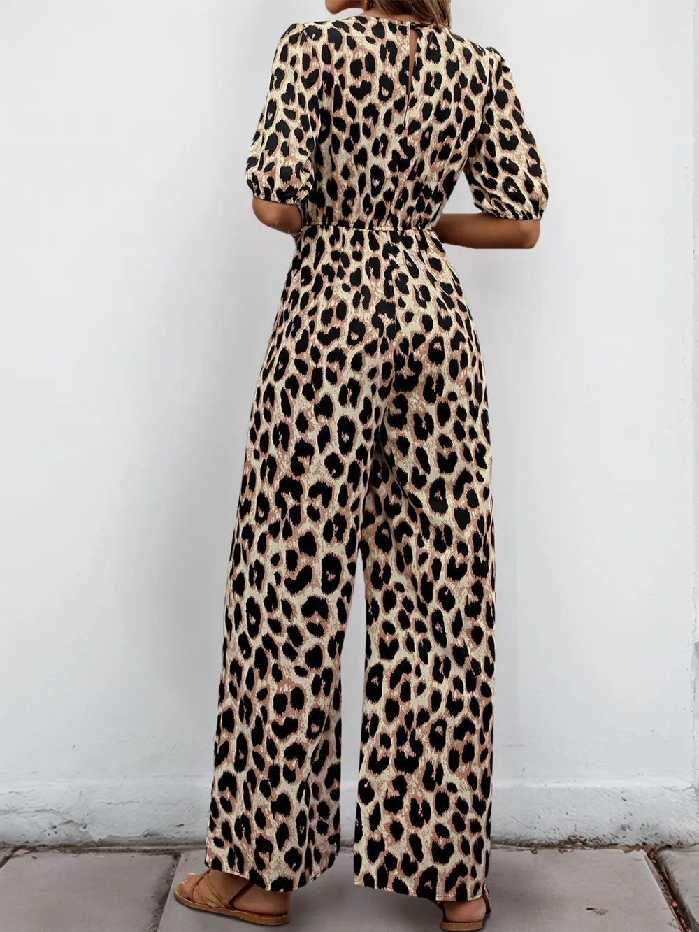 Tied Leopard Half Sleeve Jumpsuit, image 2