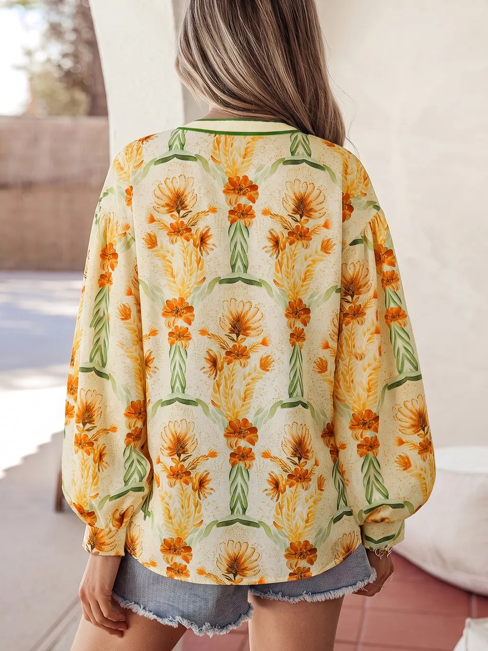 Floral Print V Neck Long Sleeve Shirt, image 2