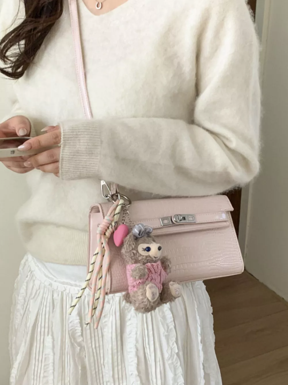 Croc-Embossed Leather Crossbody Bag, image 7