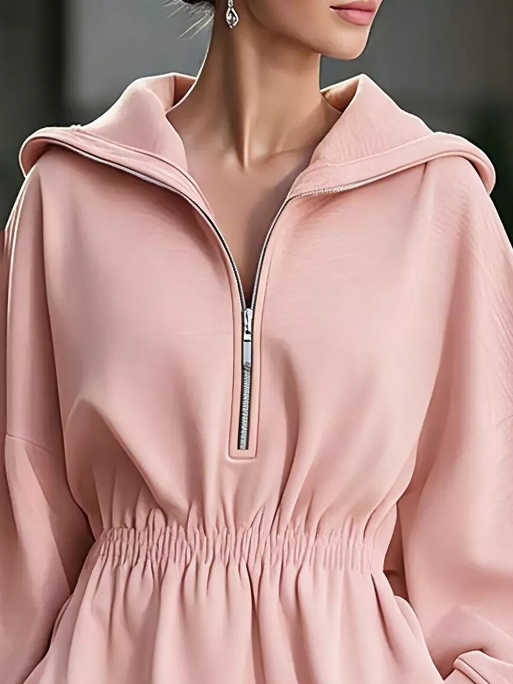 Casual Hooded Quarter-Zip Sweatshirt Dress, image 2