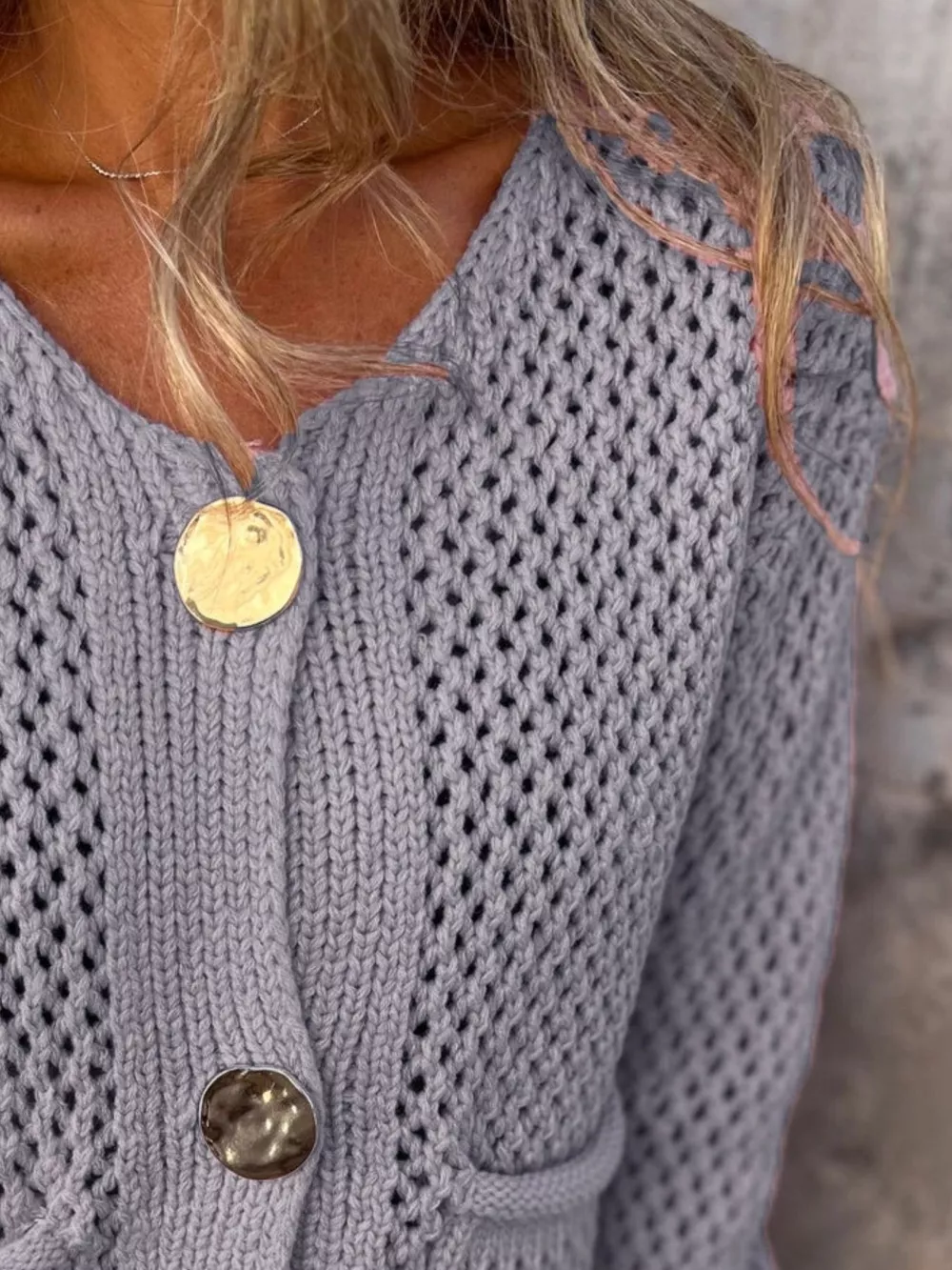 Crochet Button Up Long Sleeve Cardigan, image 12