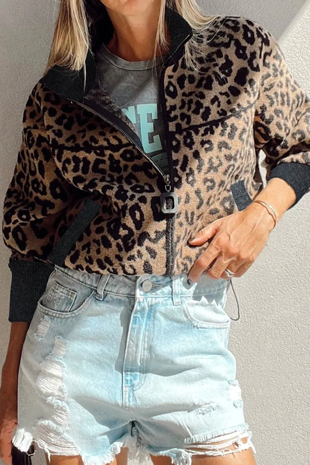 Leopard Zip Up Long Sleeve Jacket, image 3