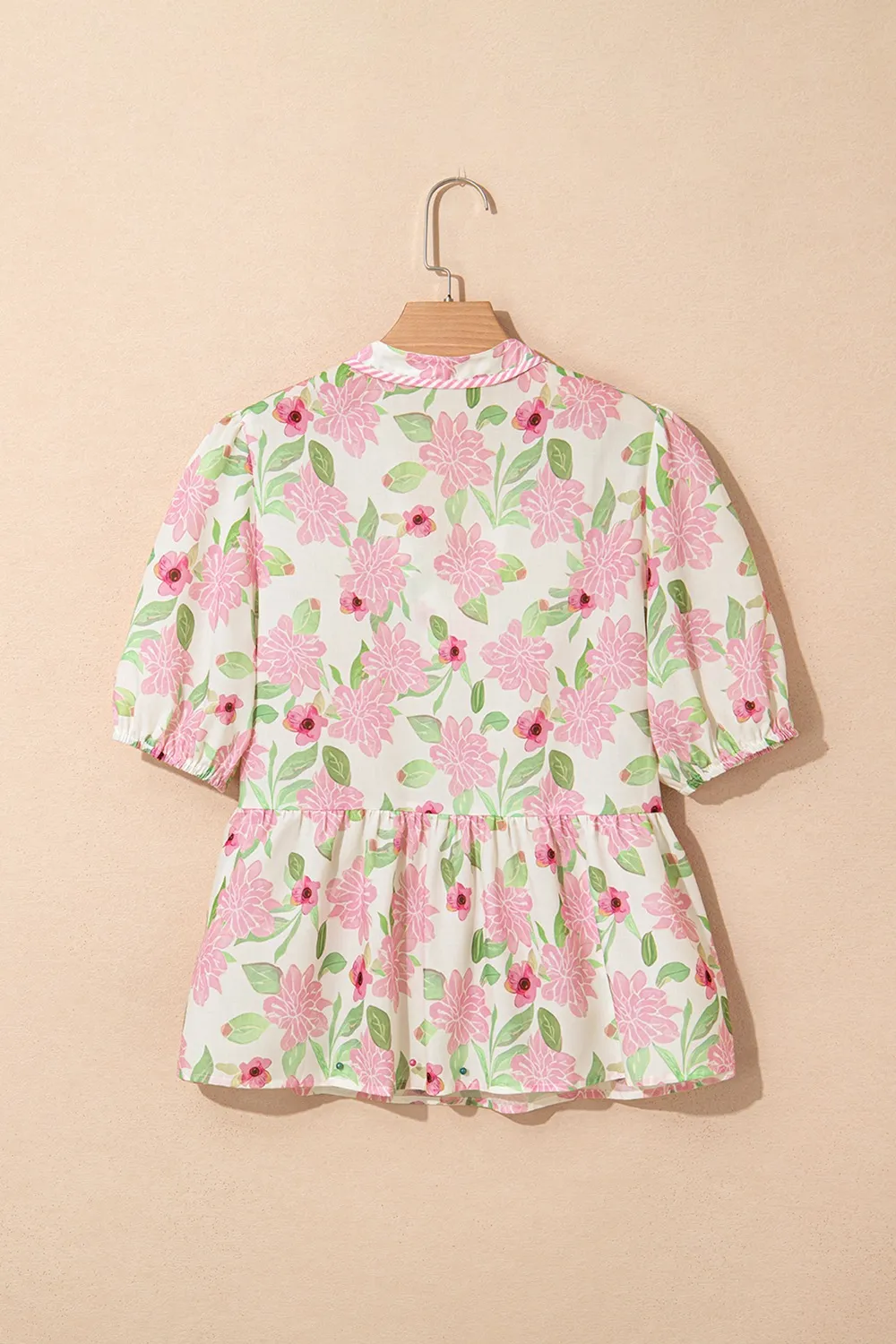 Printed Tie Neck Short Sleeve Blouse, image 4