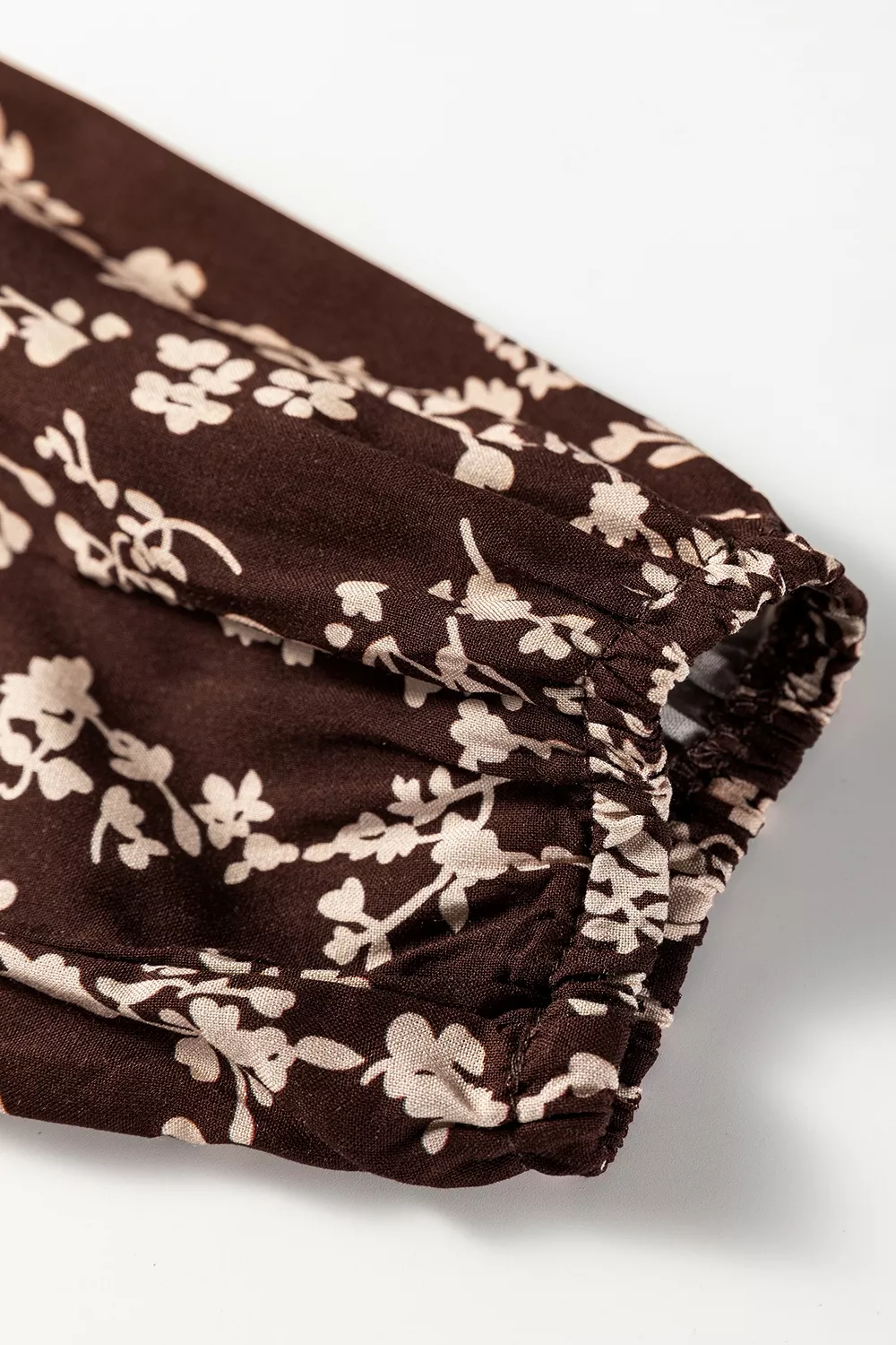Ditsy Floral Print Split Neck Long Sleeve Shirred Waist Flared Mini Dress, image 10