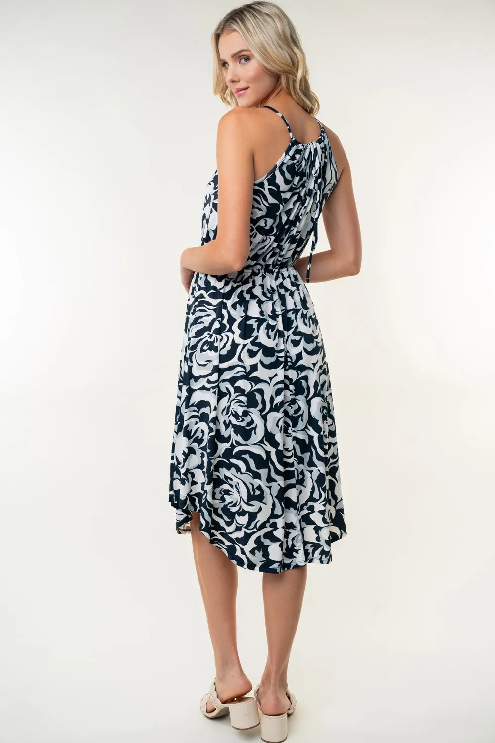 Tied Ruched Floral Sleeveless Knee Length Dress, image 2