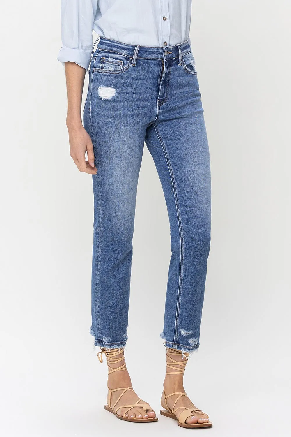 High Rise Raw Hem Straight Jeans, image 4
