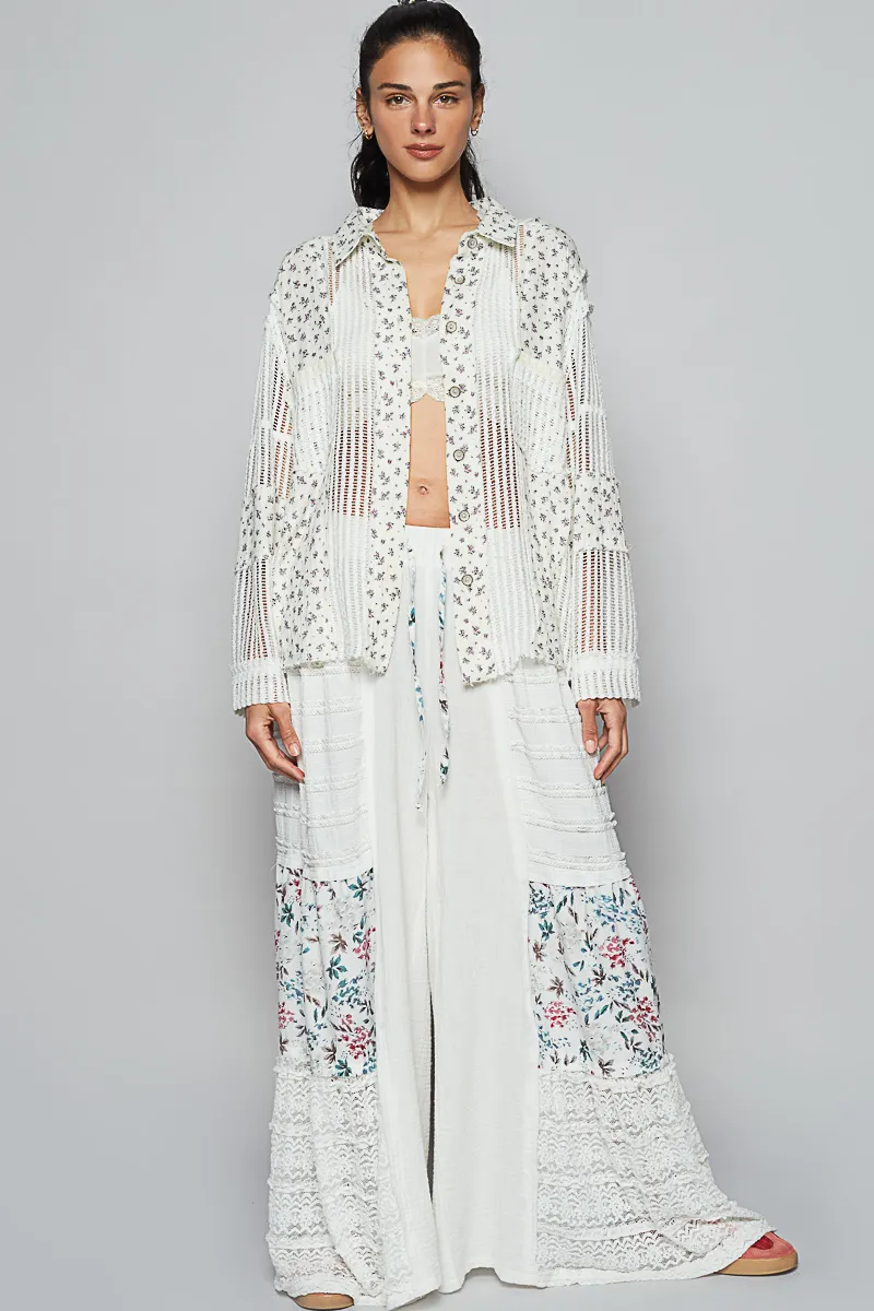 Floral Crochet Patchwork Long Sleeve Shirt, image 5