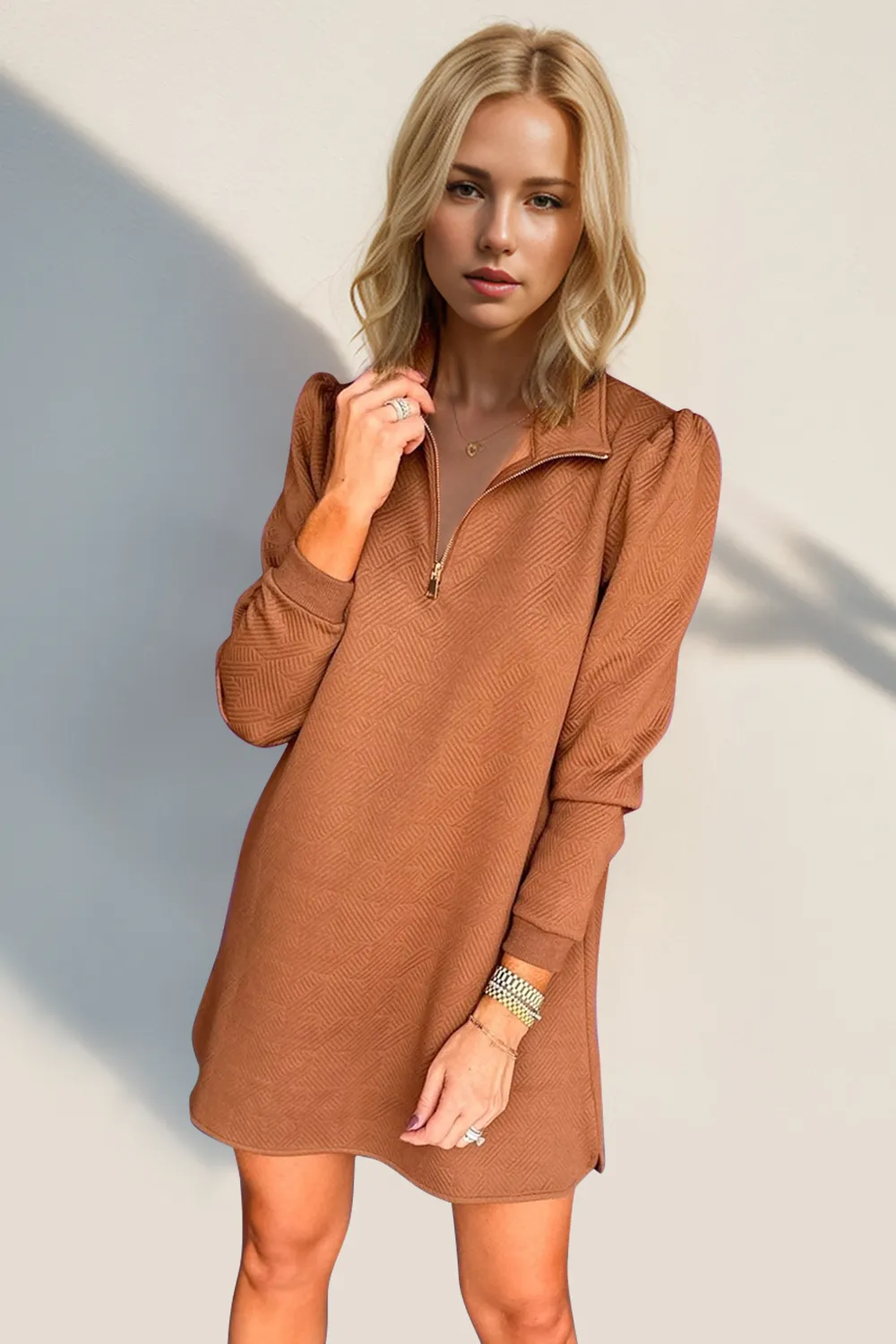 Textured Quarter Zip Long Sleeve Dress, image 6