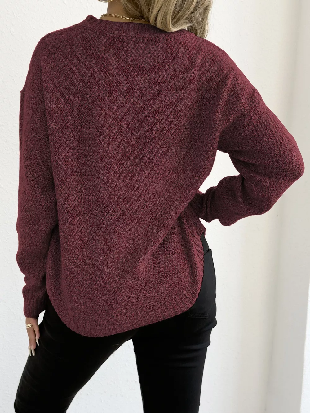 Textured Knit Relaxed Fit Round Neck Sweater, image 25