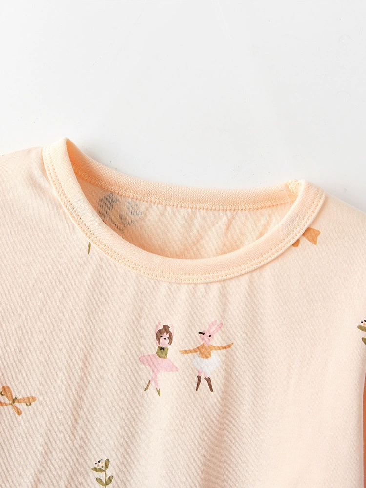 Children's Ballerina Print Round Neck Top and Pants Pajama Set, image 2