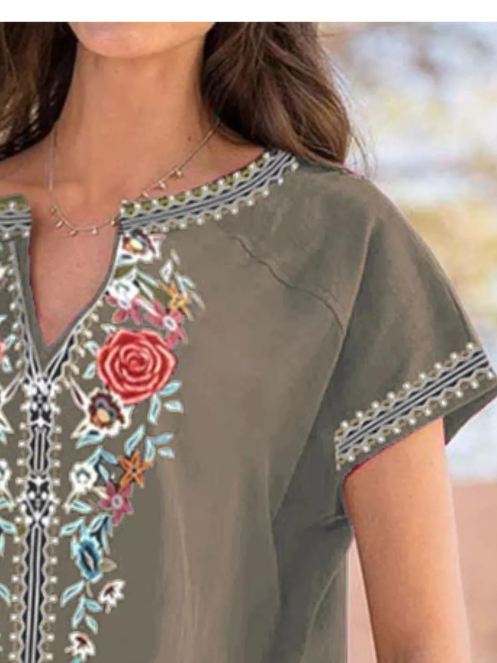 Full Size Floral Notched Short Sleeve Blouse Plus Size, image 8