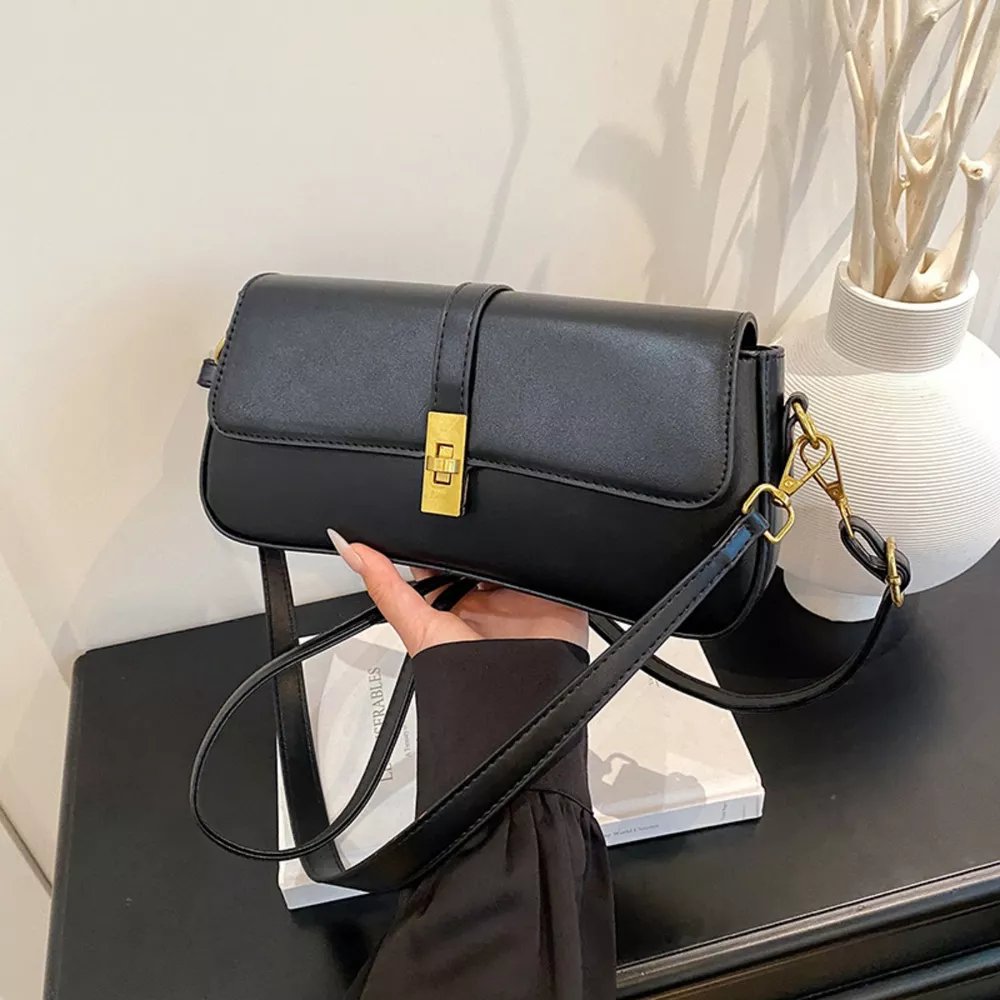Rectangular Crossbody Bag with Golden Buckle, image 2