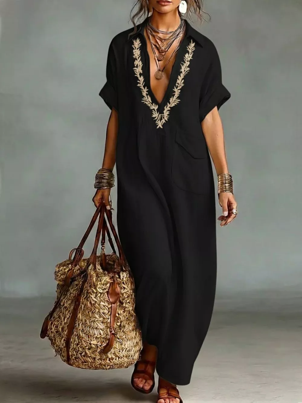 Full Size Bohemian Embroidered Maxi Dress Plus Size, image 4