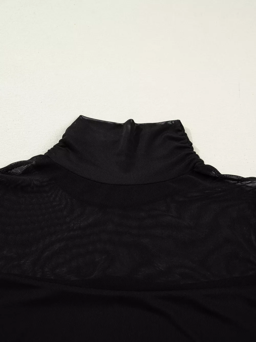 Sheer Mesh Patchwork High Neck Long Sleeve Top, image 5
