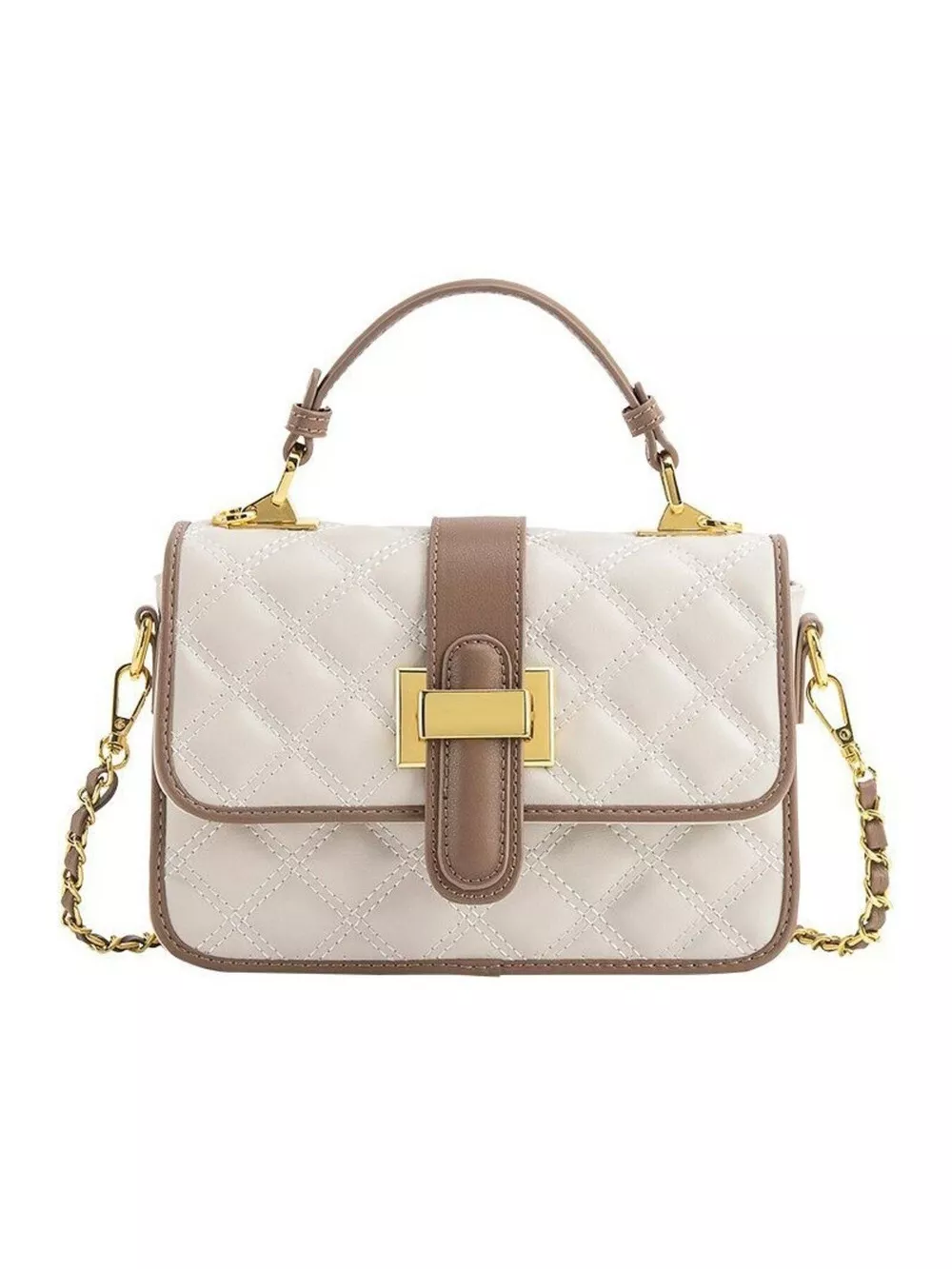 Quilted Contrast Crossbody Bag with Gold-Tone Hardware and Chain Strap, image 8