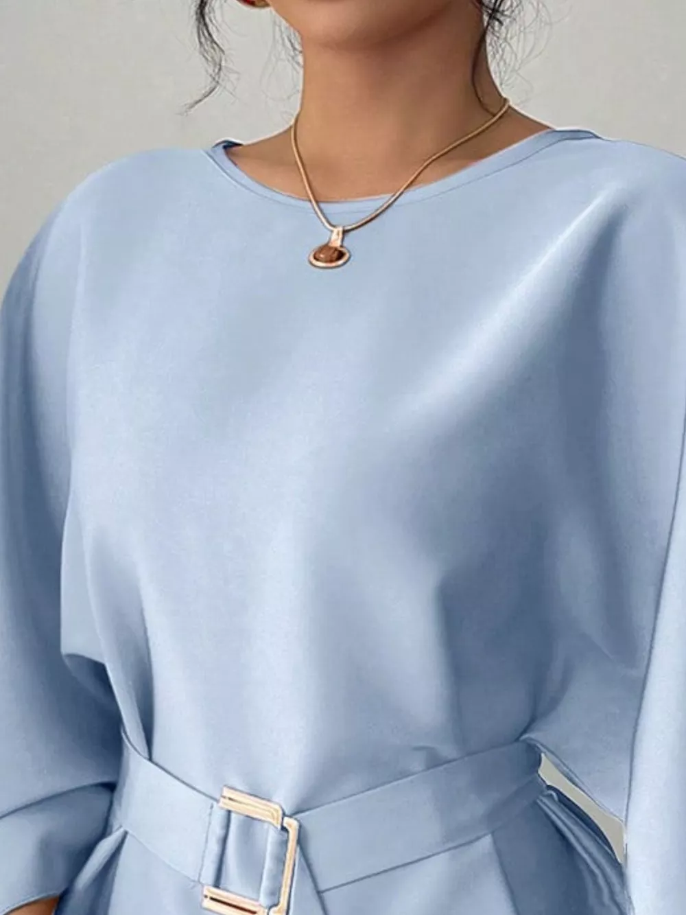 Round Neck Belt Batwing Sleeve Blouse, image 26