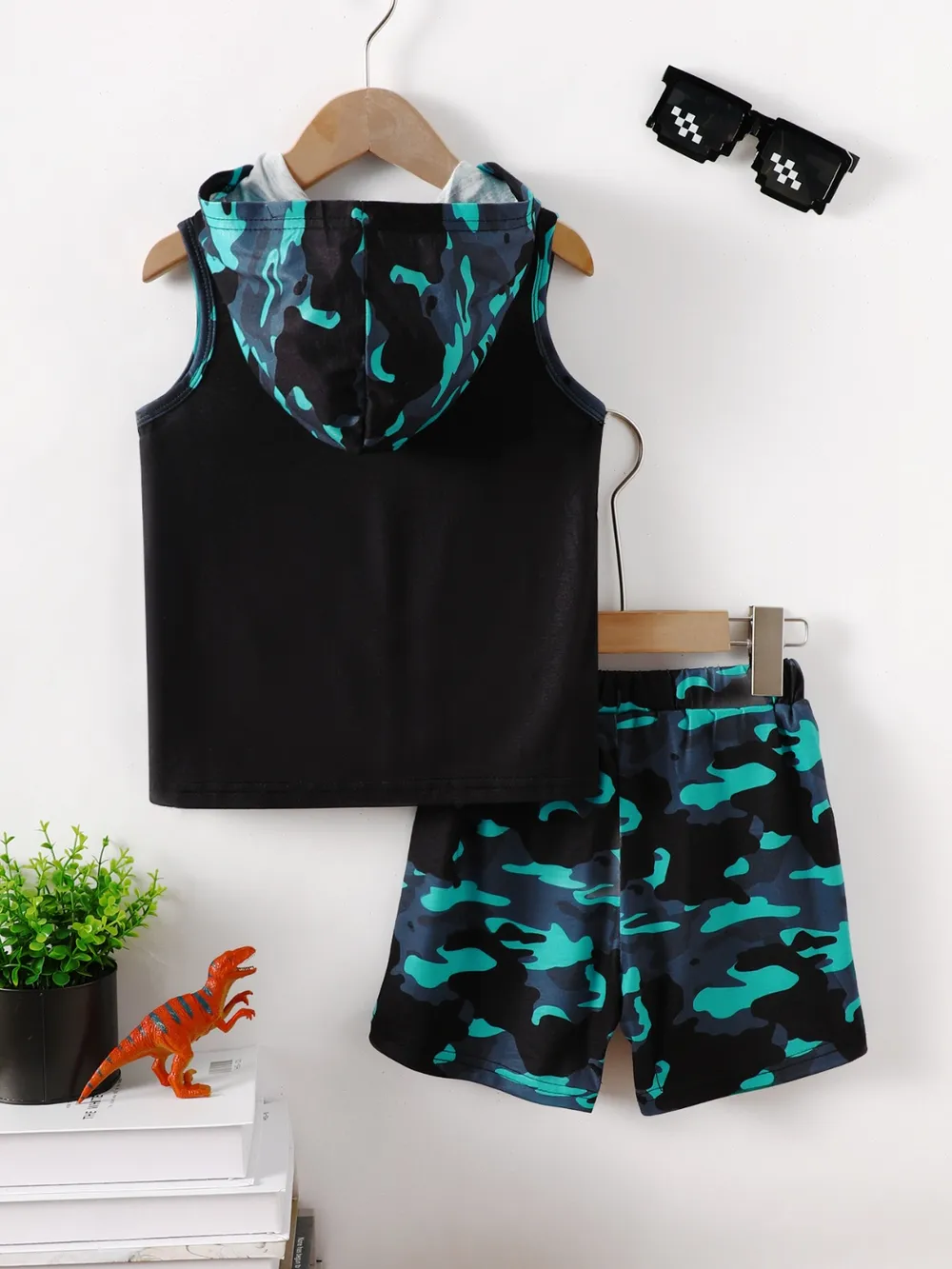 Children's Dinosaur Sleeveless Hooded Top and Pants Set, image 2