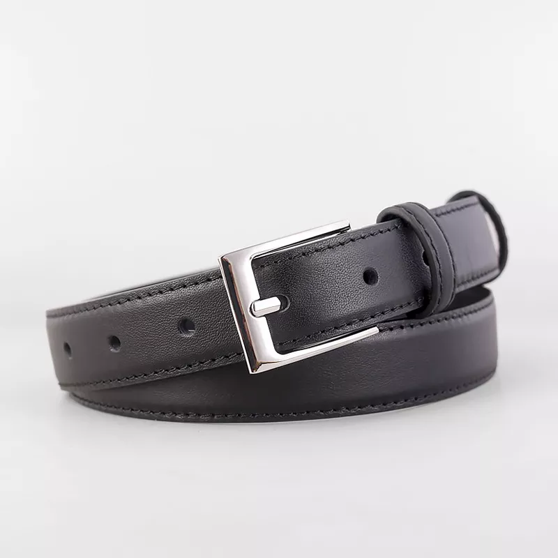Classic Leather Skinny Belt with Silver Buckle