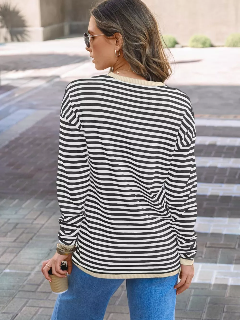 Striped Round Neck Long Sleeve Knit Top, image 17