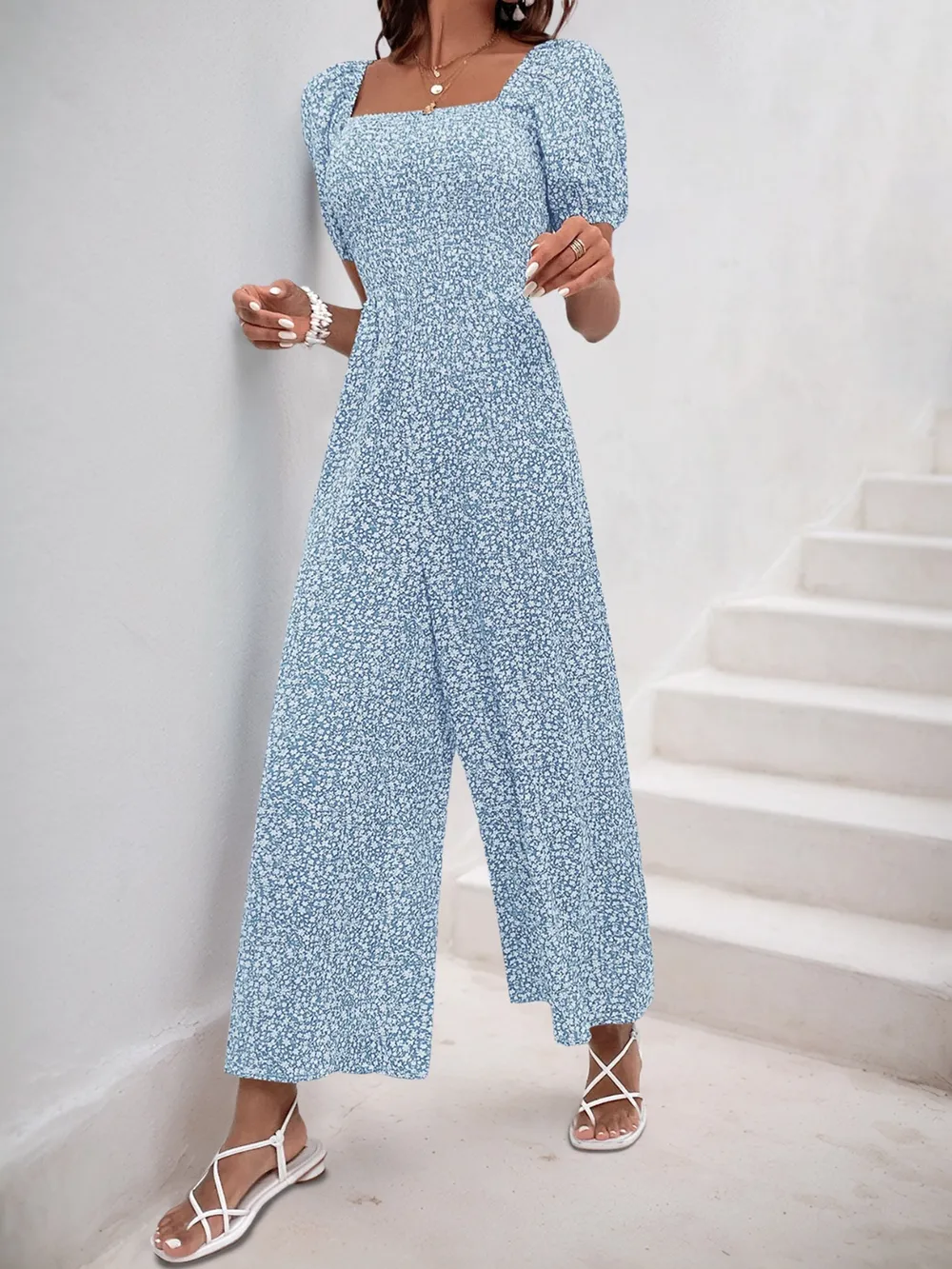 Printed Square Neck Puff Sleeve Jumpsuit, image 22