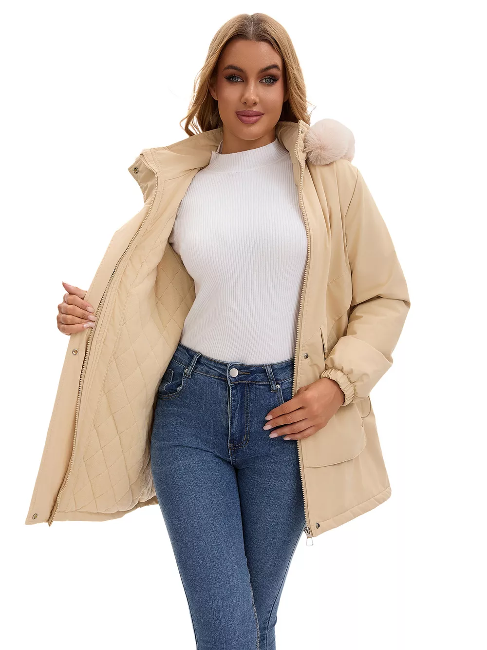 Full Size Fur Hooded Warm Winter Parka Outerwear Plus Size, image 16