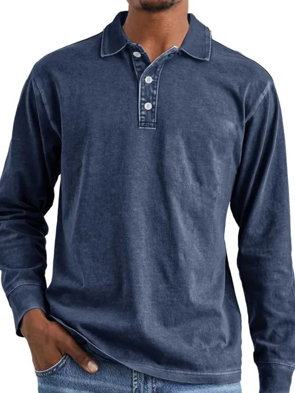 Men's Full Size Collared Neck Long Sleeve Polo Plus Size, image 7