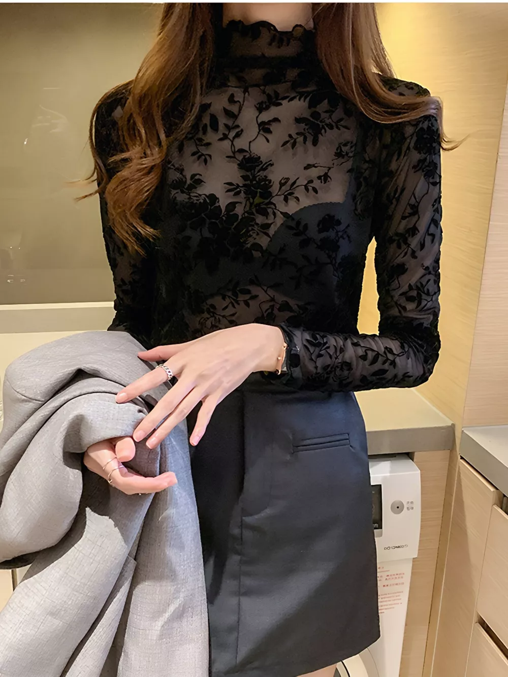 Floral Turtleneck Long Sleeve Top, image 5