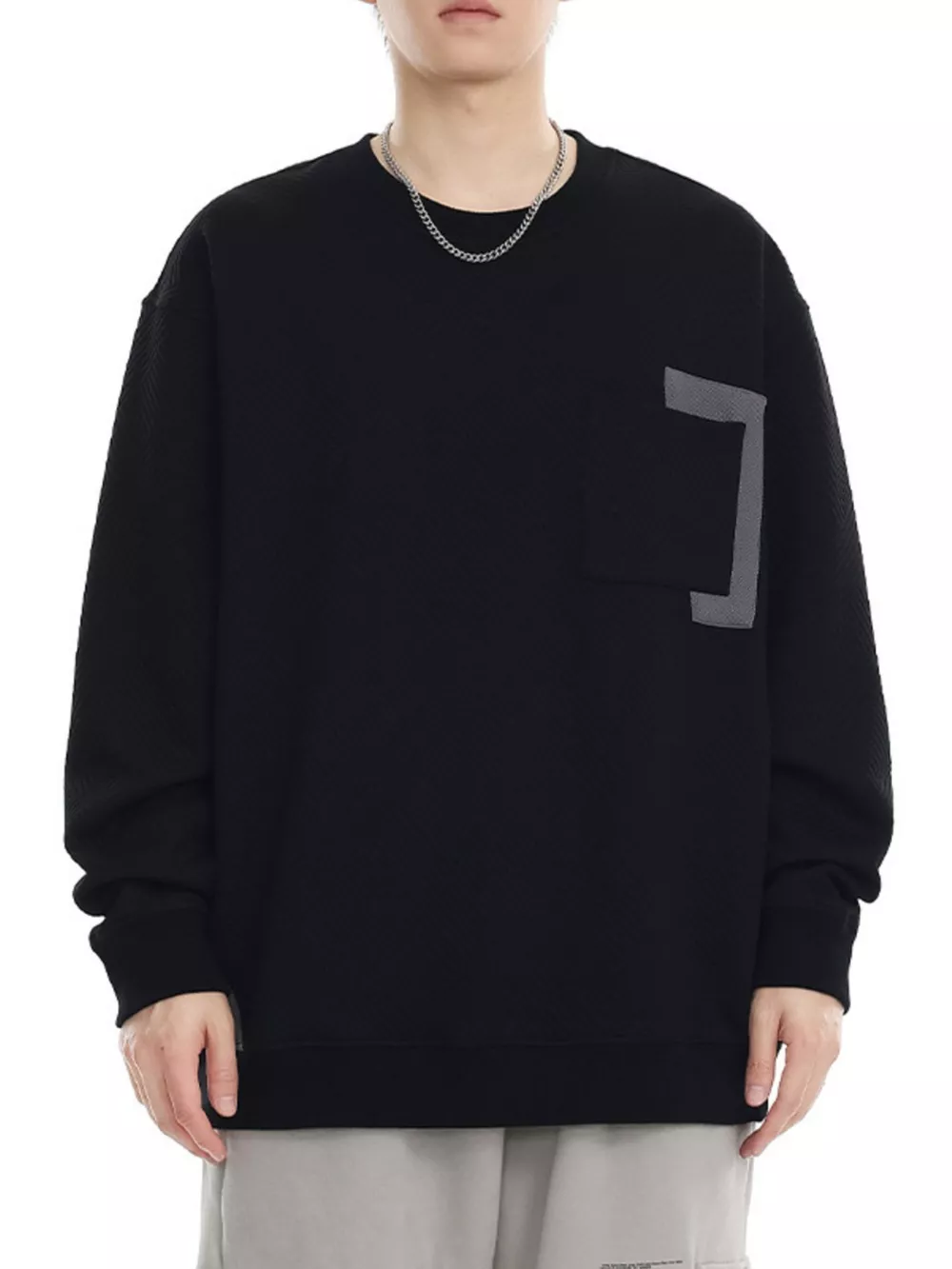 Men's Plus Size Crew Neck Sweatshirt with Pocket Detail