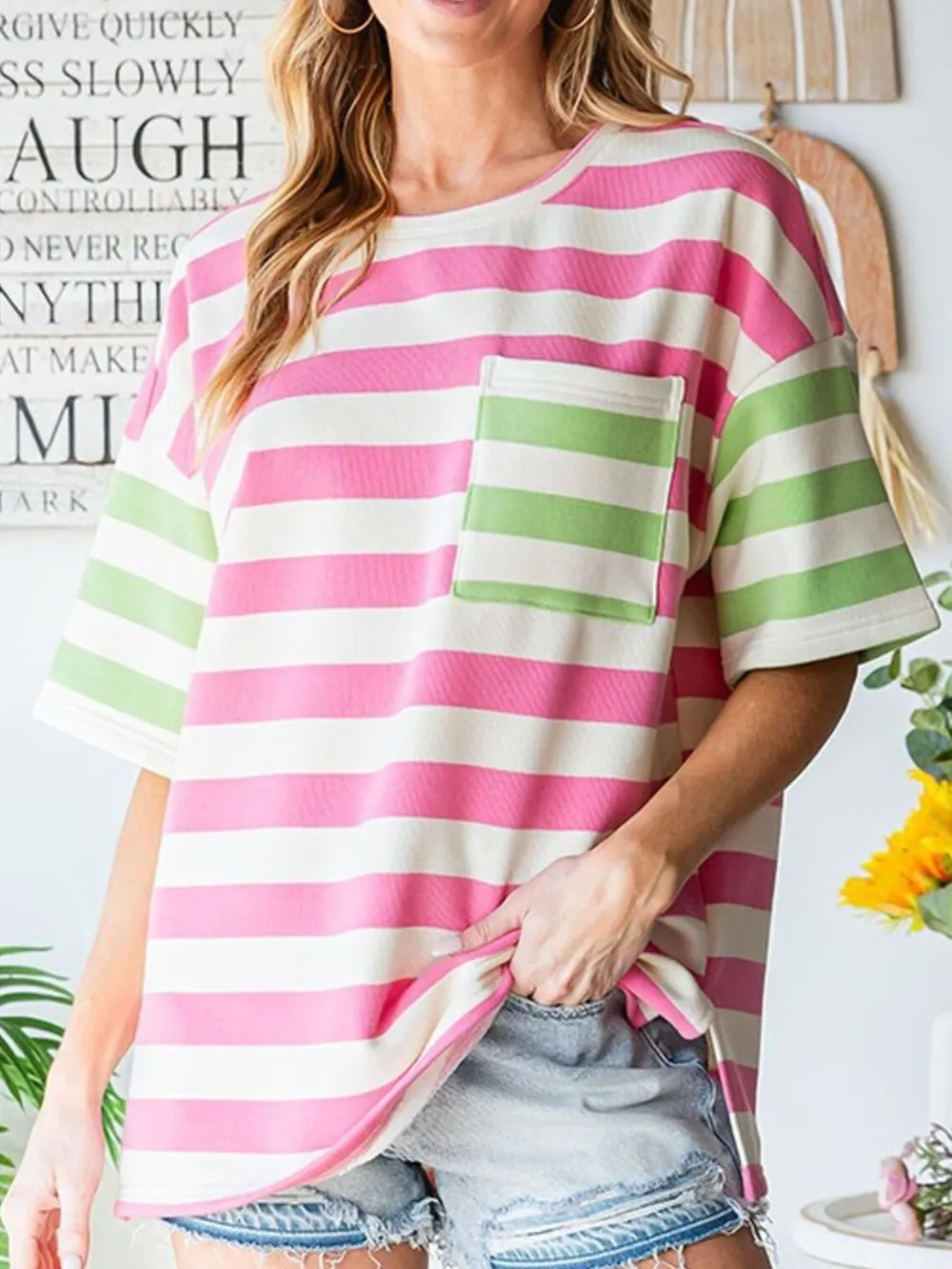 Striped Oversized Short Sleeve T-Shirt, image 3