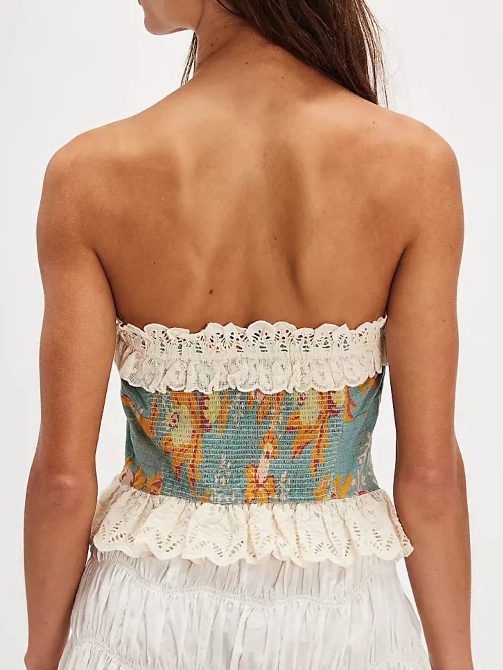 Floral Print Lace Trim Tube Top, image 4