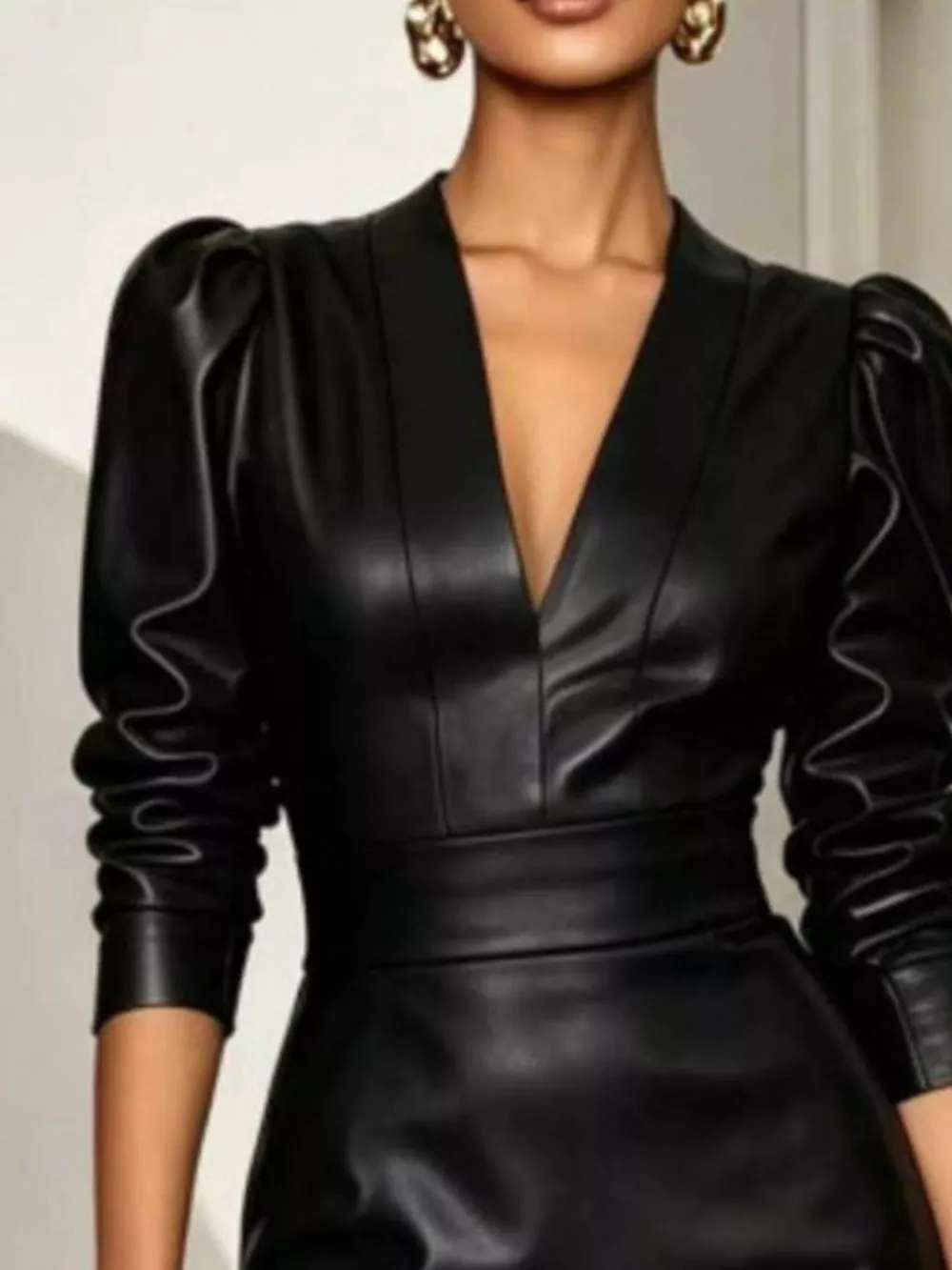 V-Neck Puff Sleeve Midi Dress, image 3