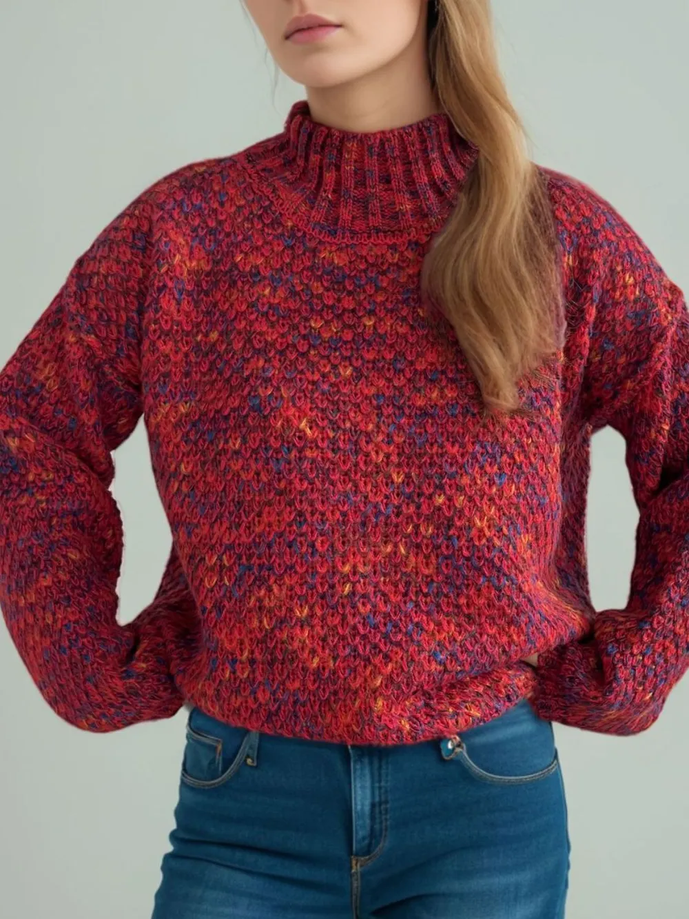 Heathered Turtleneck Dropped Shoulder Sweater, image 5
