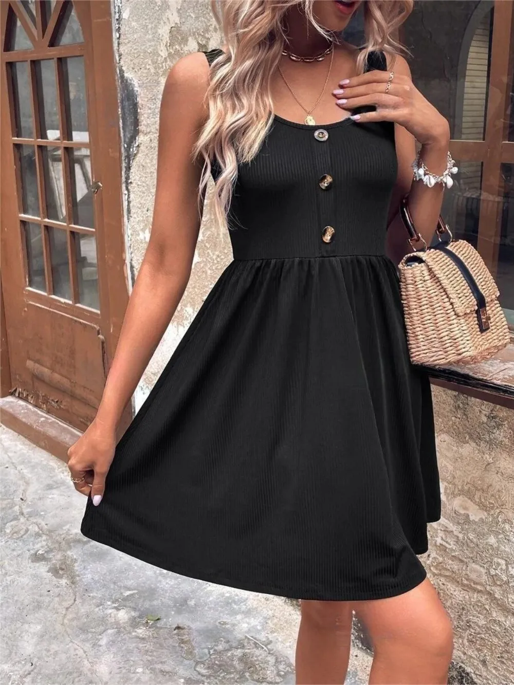 Scoop Neck Wide Strap Mini Tank Dress, image 4