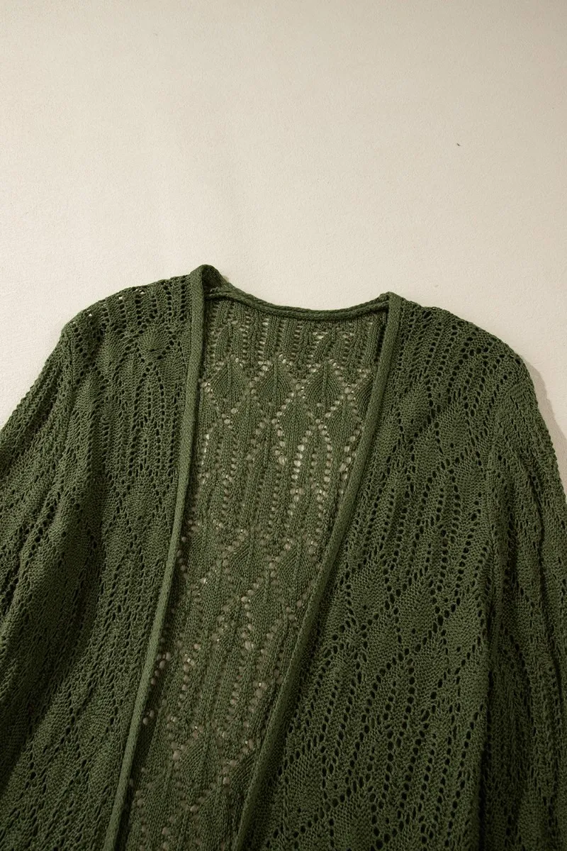 Openwork Open Front Long Sleeve Cardigan, image 9