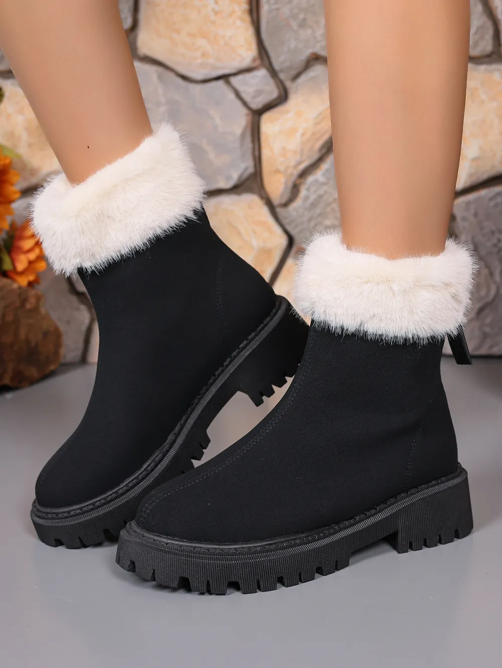 Faux Fur Trim Suede Platform Boots, image 7