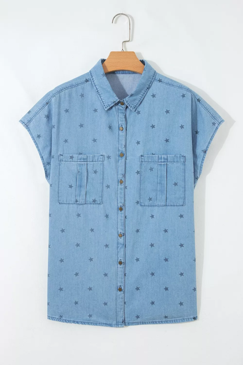Double Chest Pocket Short Sleeve Denim Shirt, image 6