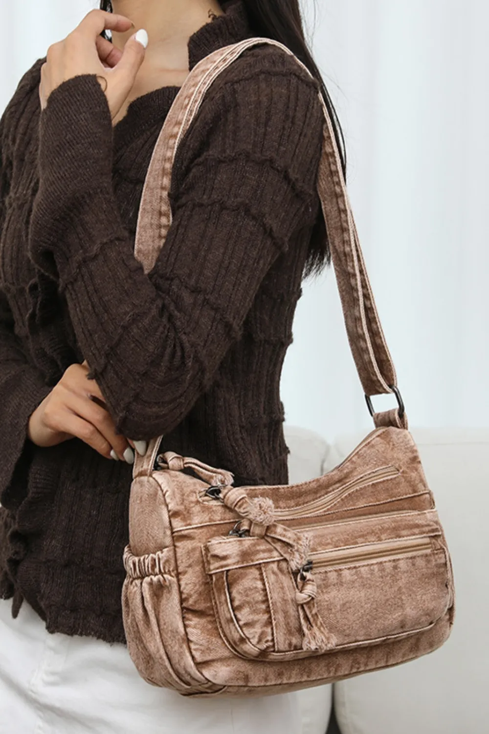 Adjustable Strap Denim Crossbody Bag, image 11