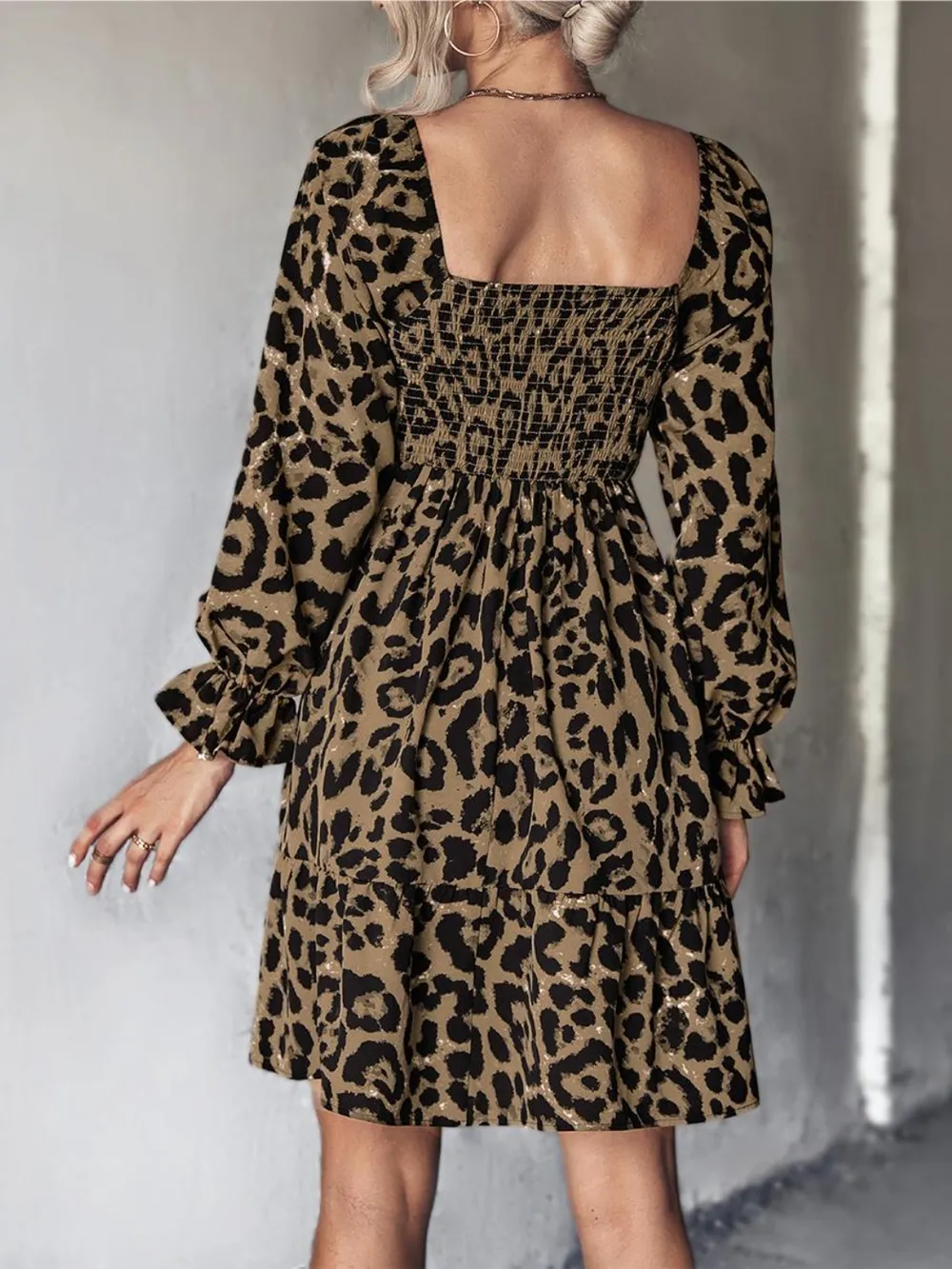 Leopard Smocked Flounce Sleeve Mini Dress, image 10