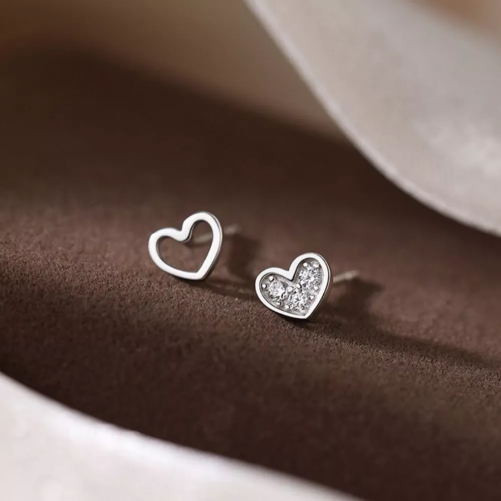 925 Sterling Silver Heart Stud Earrings, image 2