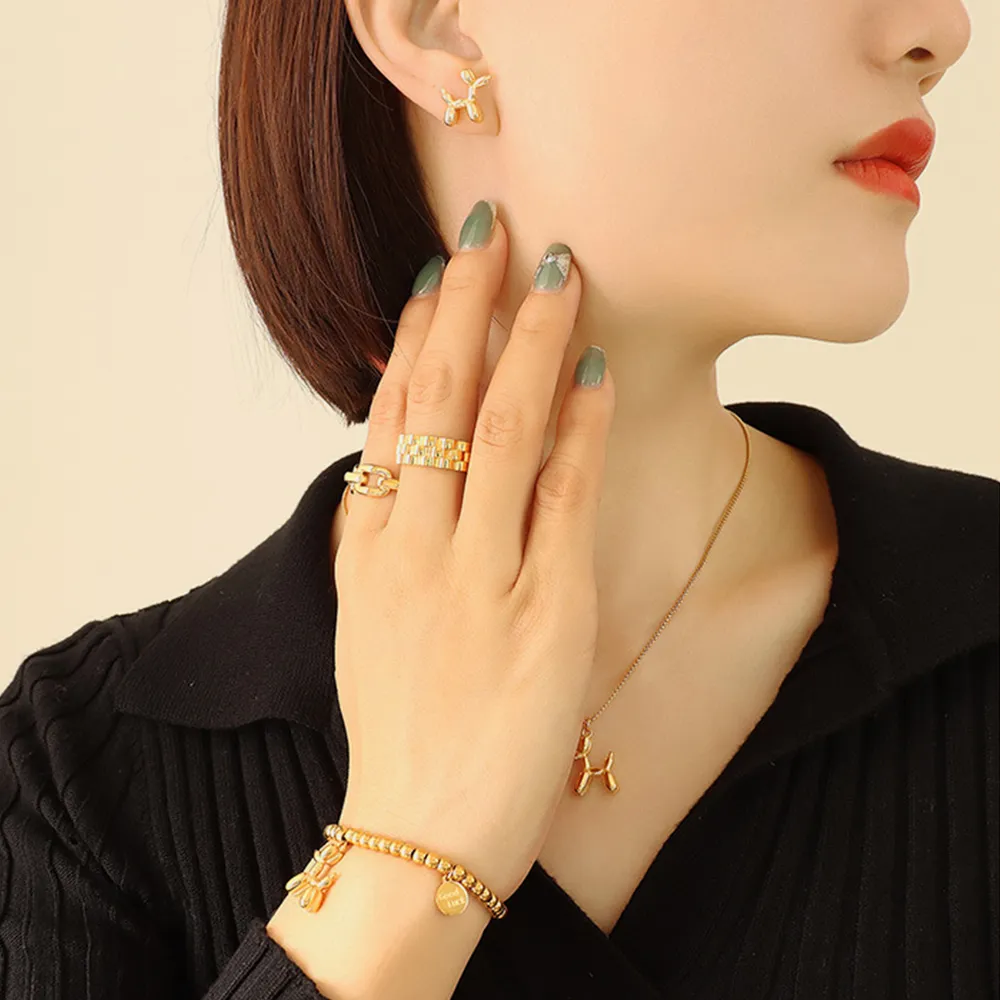 18K Gold-Plated Titanium Steel Puppy Shape Stud Earrings, image 6
