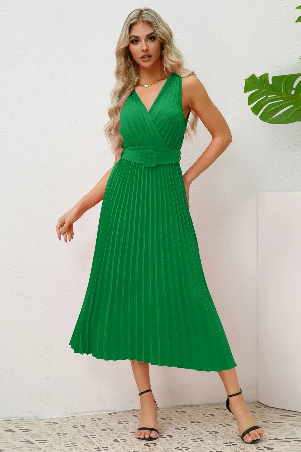 Surplice Sleeveless Midi Pleated Dress, image 9