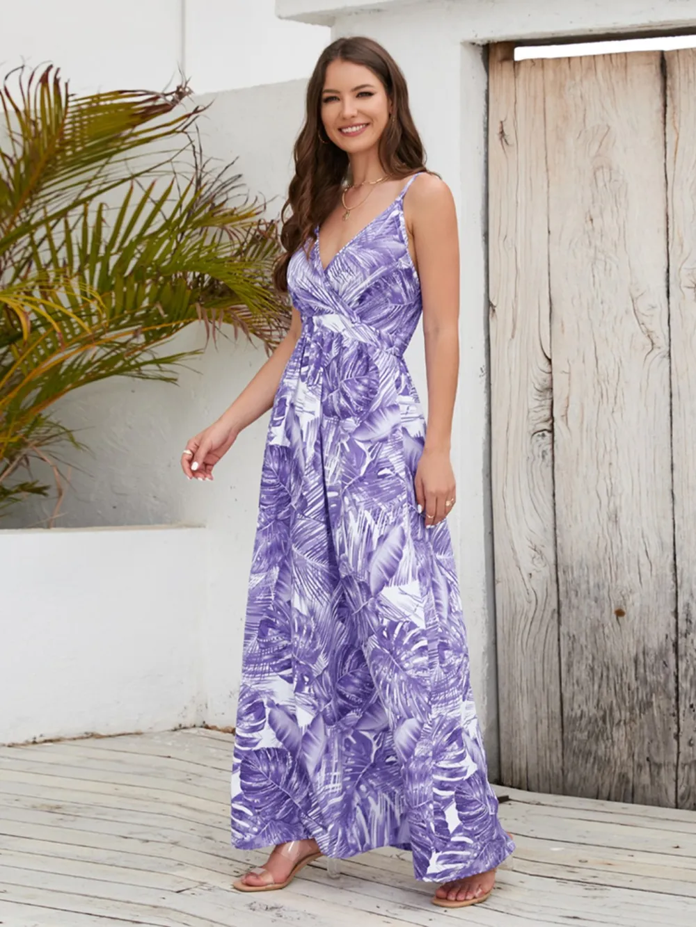 Printed Surplice Spaghetti Strap Dress, image 17
