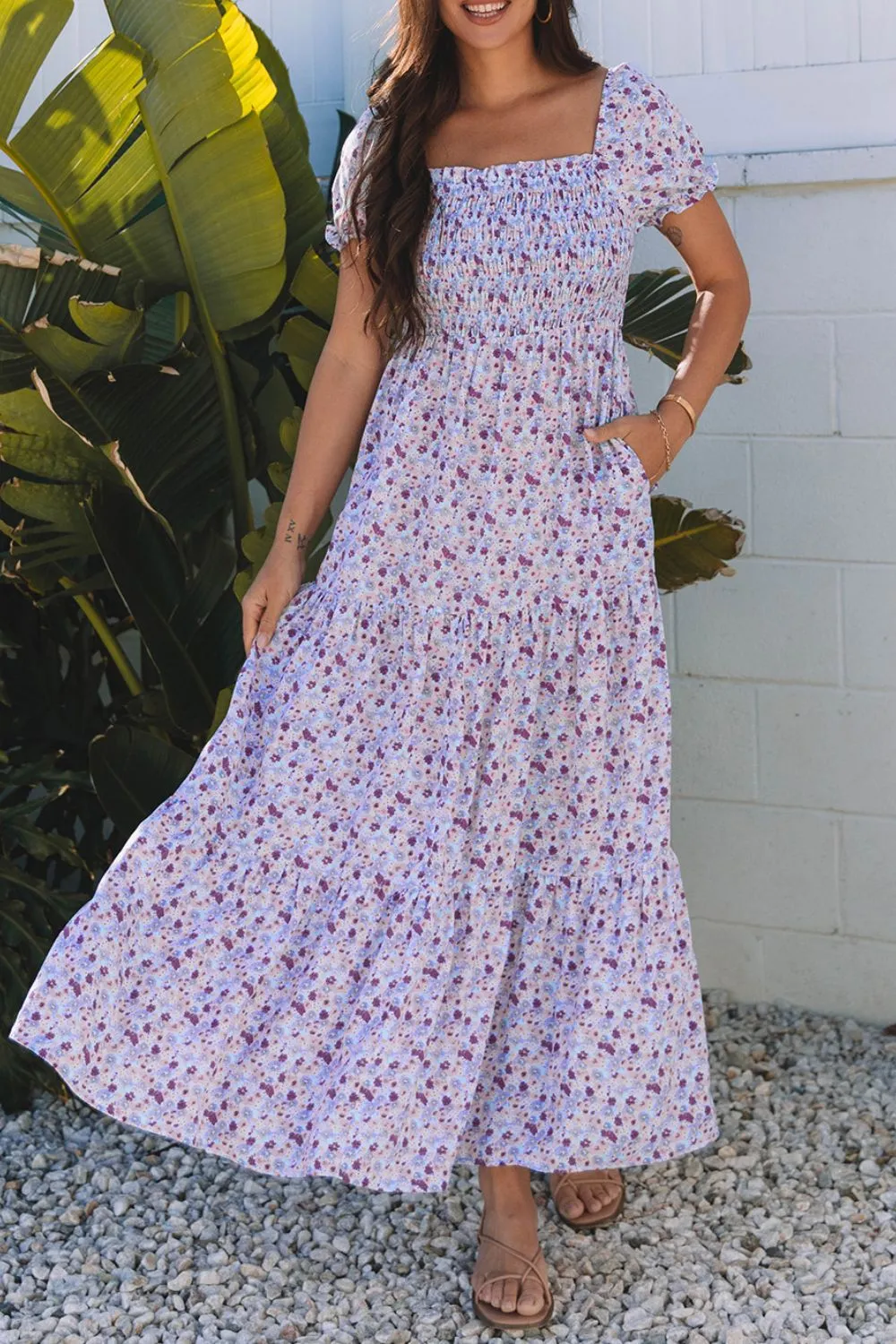 Tiered Floral Shirred High Waist Maxi Dress, image 9