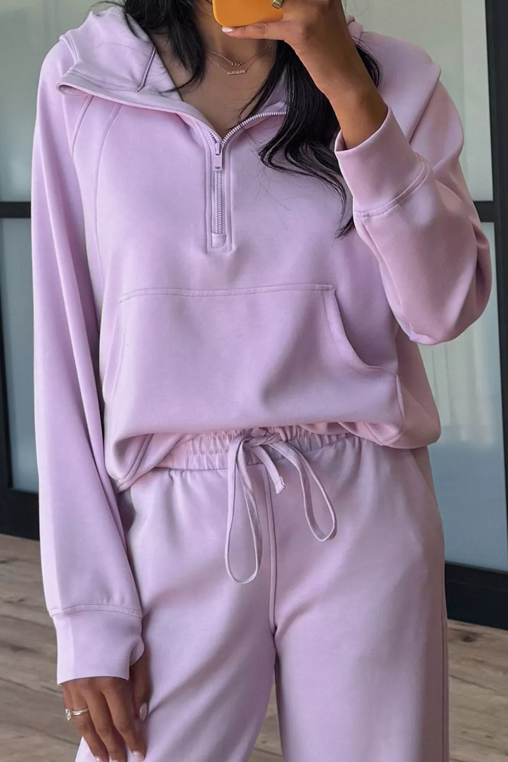 Half Sleeve Kangaroo Pocket Hoodie and Pants Set, image 3