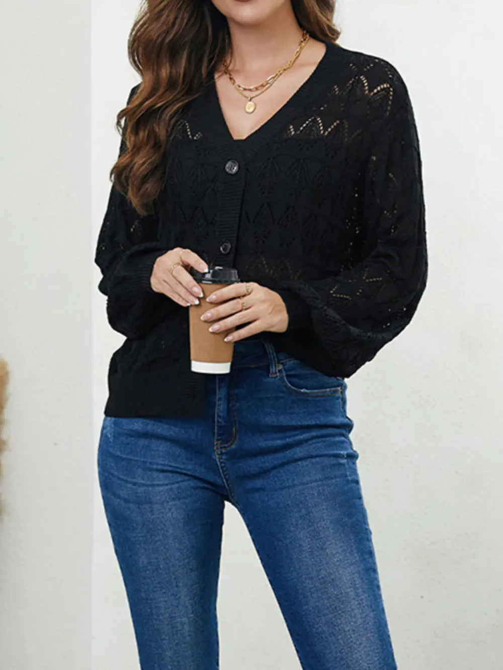 Openwork Button Up Cardigan