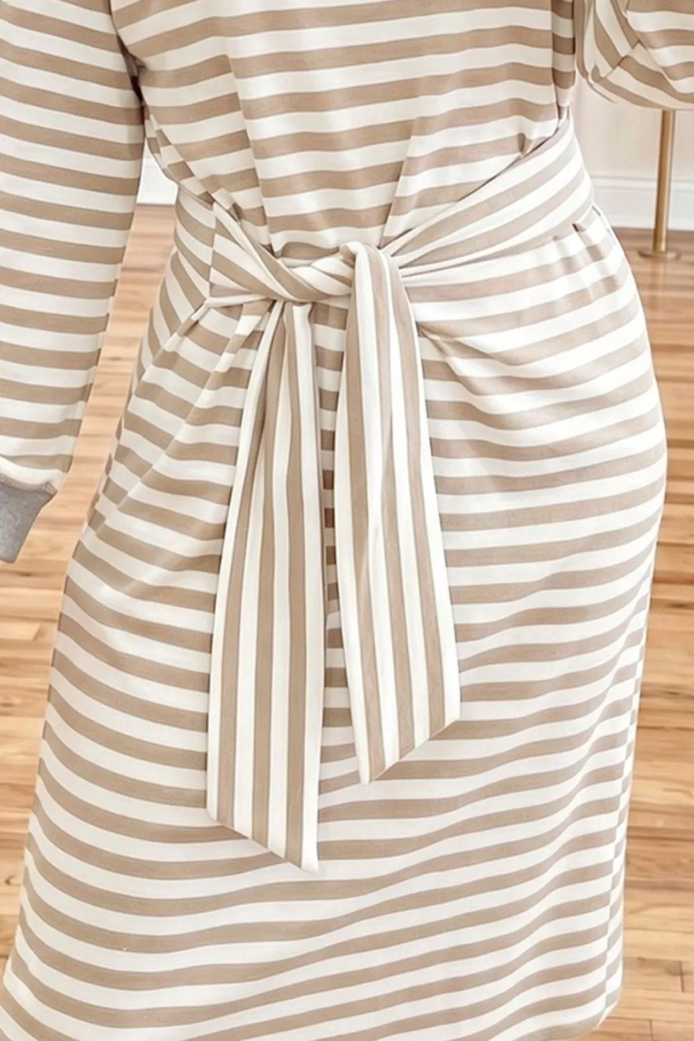 Stripe Striped Colorblock Cuffs Round Neck Long Sleeve Shift Dress, image 3