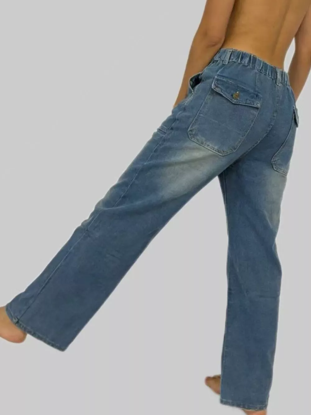 Wide Leg Contrast Stitching Jeans, image 9