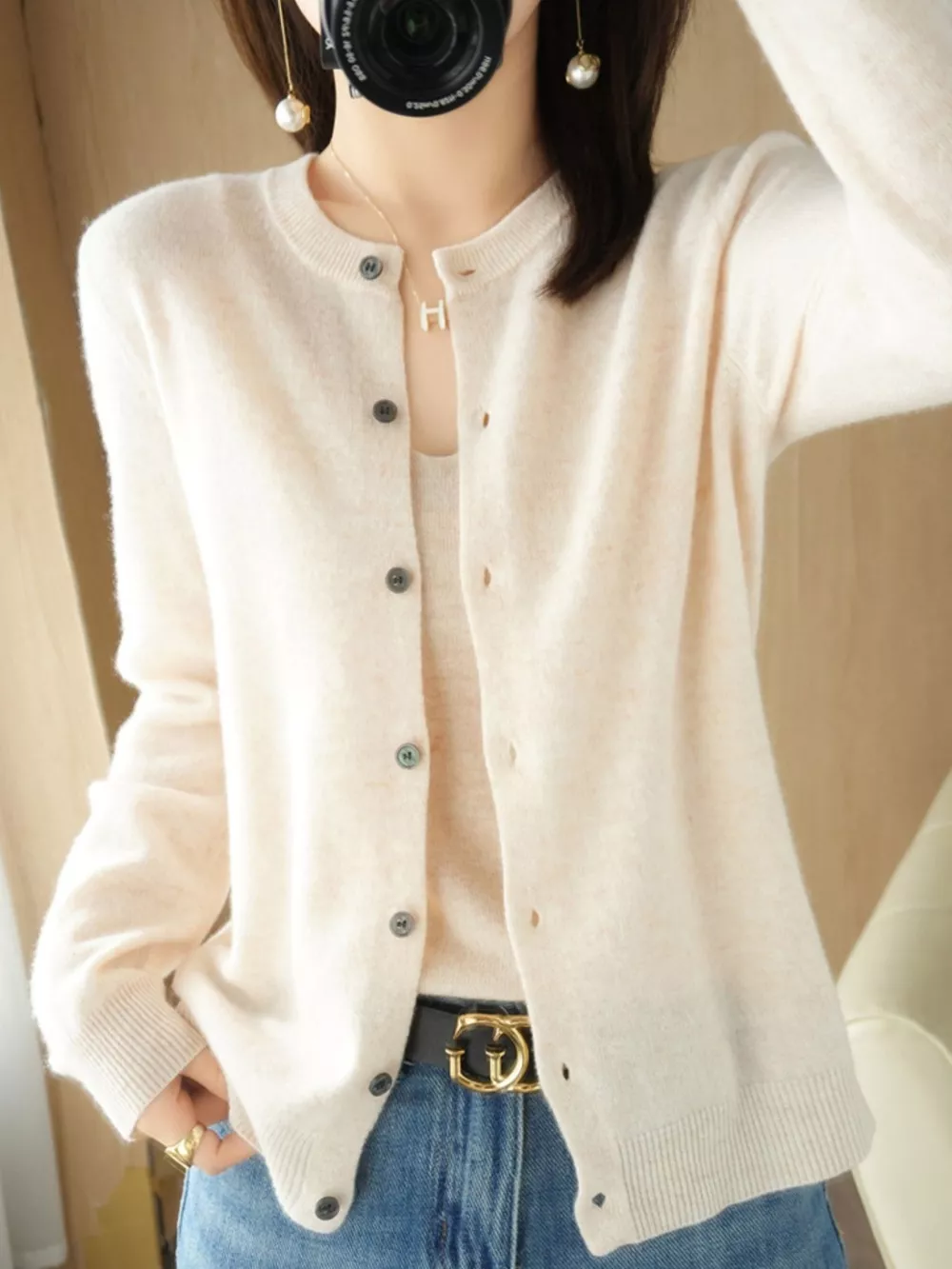 Classic Crew Neck Knit Cardigan, image 16