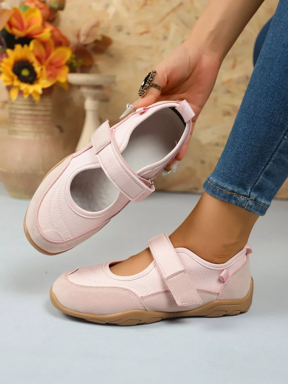 Round Toe Flats Velcro Strap Loafers, image 4